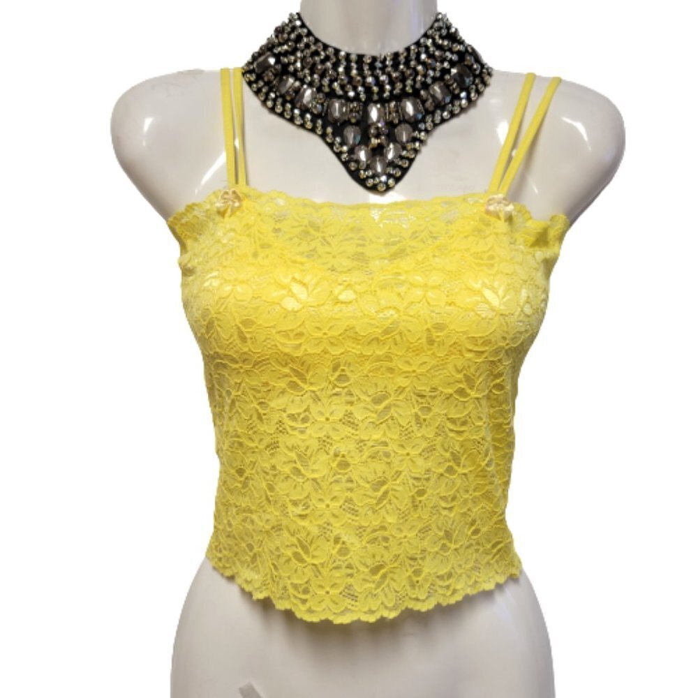 Girls Yellow Lace Top with Built in Bra Petite Women Crop Top Short Camisole